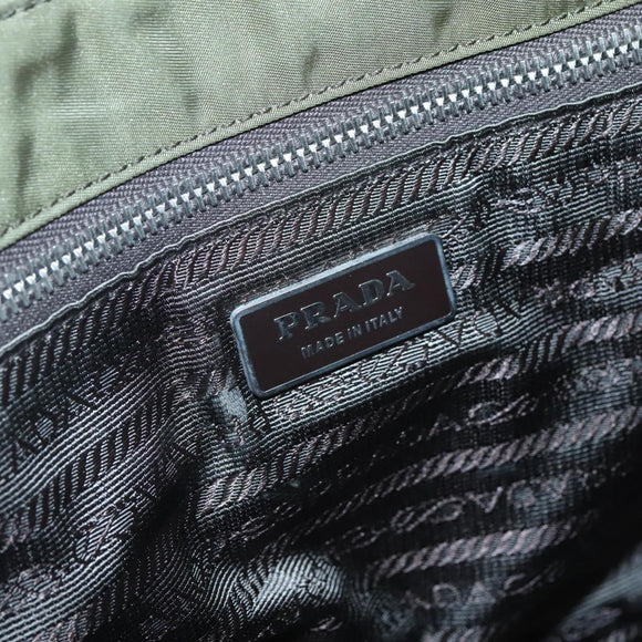 PRADA Shoulder Bag Nylon Khaki Silver Auth ep9159