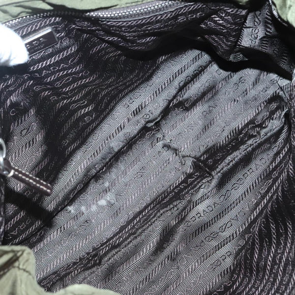 PRADA Shoulder Bag Nylon Khaki Silver Auth ep9159