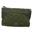 PRADA Shoulder Bag Nylon Khaki Silver Auth ep9159-2