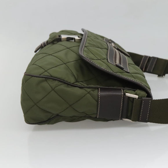 PRADA Shoulder Bag Nylon Khaki Silver Auth ep9159