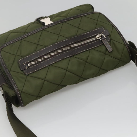 PRADA Shoulder Bag Nylon Khaki Silver Auth ep9159