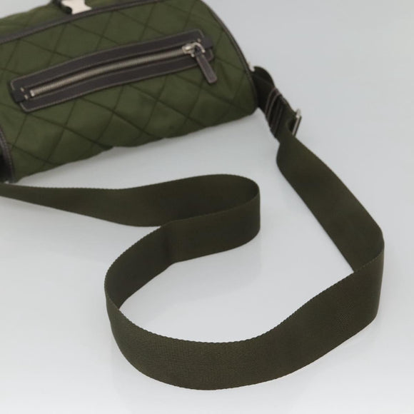 PRADA Shoulder Bag Nylon Khaki Silver Auth ep9159