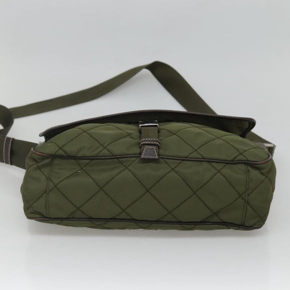PRADA Shoulder Bag Nylon Khaki Silver Auth ep9159