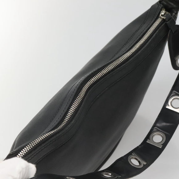 Salvatore Ferragamo Gancini Shoulder Bag Leather Black Silver Auth ep9163
