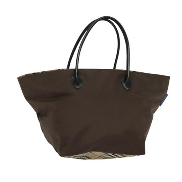 Burberrys Nova Check Blue Label Tote Bag Nylon Beige Silver Auth ep9174