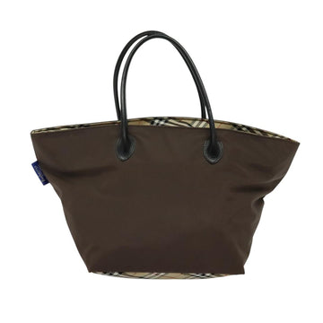 Burberrys Nova Check Blue Label Tote Bag Nylon Beige Silver Auth ep9174 - 0