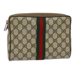 GUCCI GG Supreme Web Sherry Line Clutch Bag PVC Beige 89 01 012 Auth ep9182