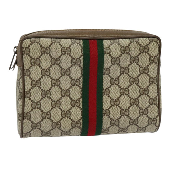 GUCCI GG Supreme Web Sherry Line Clutch Bag PVC Beige 89 01 012 Auth ep9182