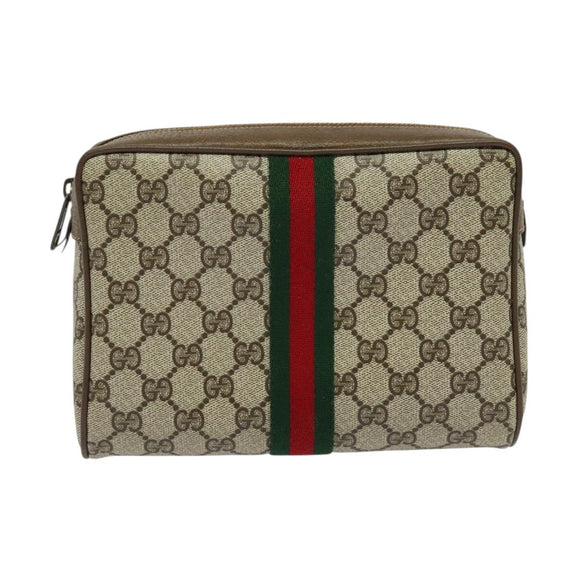 GUCCI GG Supreme Web Sherry Line Clutch Bag PVC Beige 89 01 012 Auth ep9182