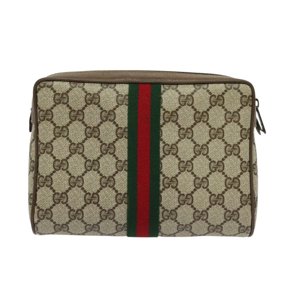 GUCCI GG Supreme Web Sherry Line Clutch Bag PVC Beige 89 01 012 Auth ep9182