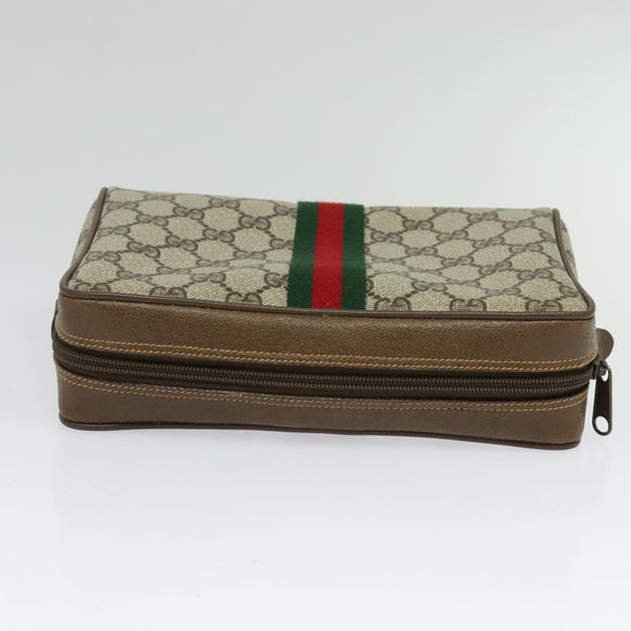 GUCCI GG Supreme Web Sherry Line Clutch Bag PVC Beige 89 01 012 Auth ep9182
