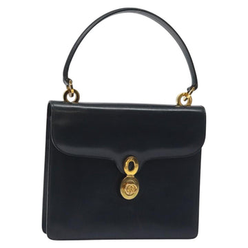 GUCCI Hand Bag Leather Navy Gold Auth ep9190