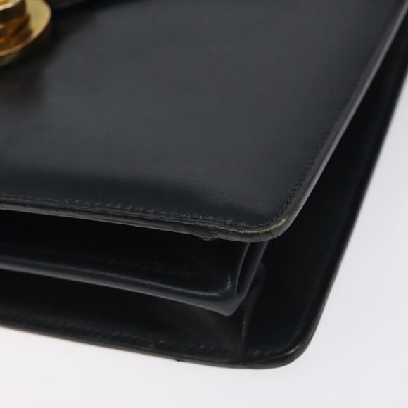 GUCCI Hand Bag Leather Navy Gold Auth ep9190