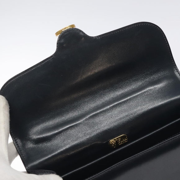 GUCCI Hand Bag Leather Navy Gold Auth ep9190