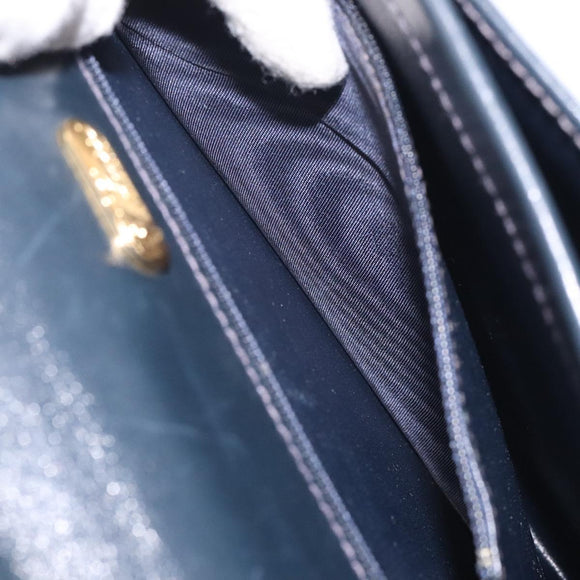 GUCCI Hand Bag Leather Navy Gold Auth ep9190