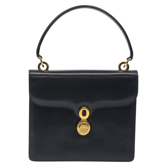 GUCCI Hand Bag Leather Navy Gold Auth ep9190