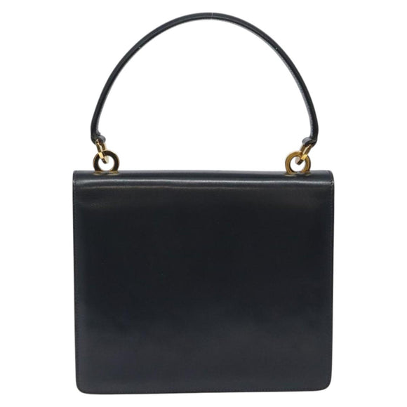 GUCCI Hand Bag Leather Navy Gold Auth ep9190