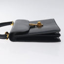 GUCCI Hand Bag Leather Navy Gold Auth ep9190-4