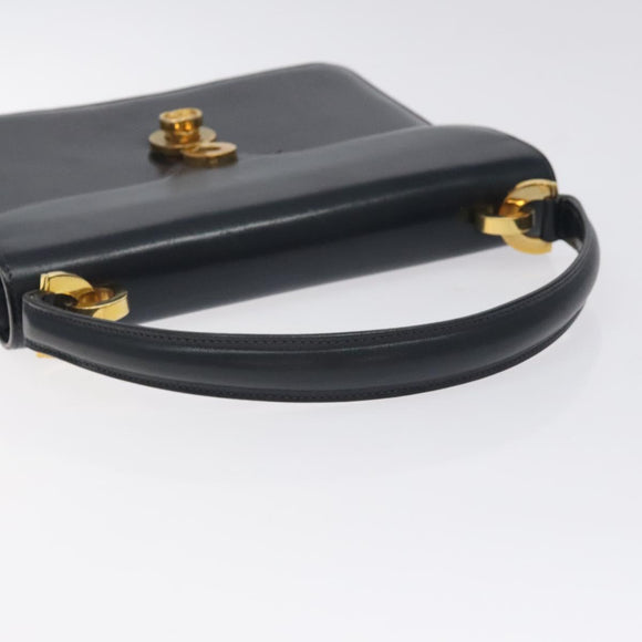 GUCCI Hand Bag Leather Navy Gold Auth ep9190