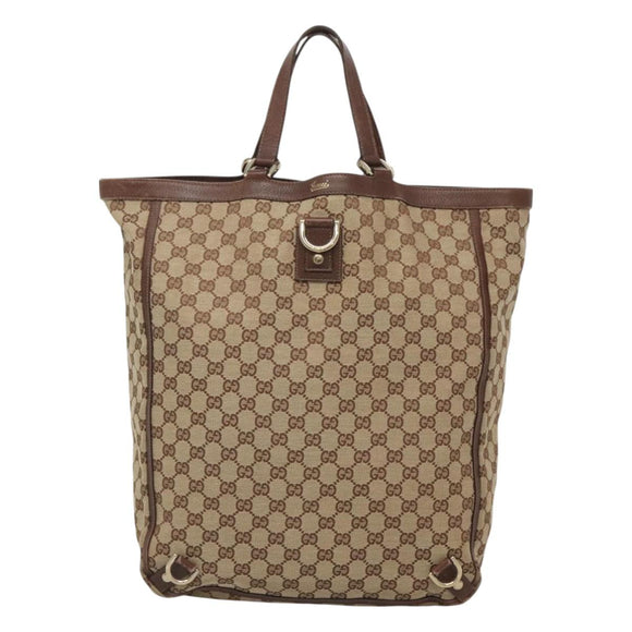 GUCCI GG Canvas Abbey Hand Bag Beige Gold 130733 Auth ep9200