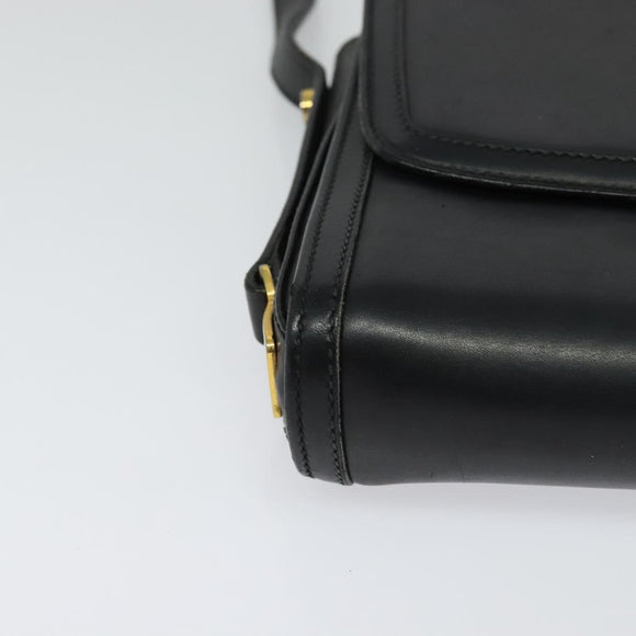 GUCCI Shoulder Bag Leather Black Gold Auth ep9209