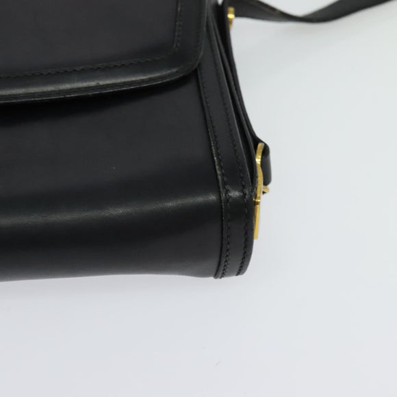 GUCCI Shoulder Bag Leather Black Gold Auth ep9209