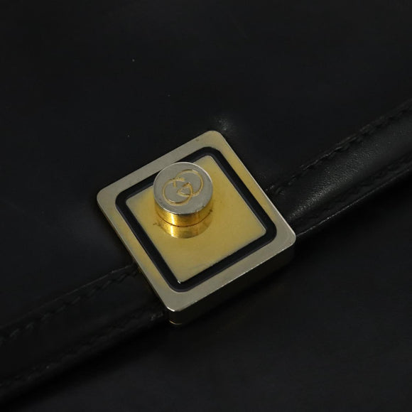GUCCI Shoulder Bag Leather Black Gold Auth ep9209