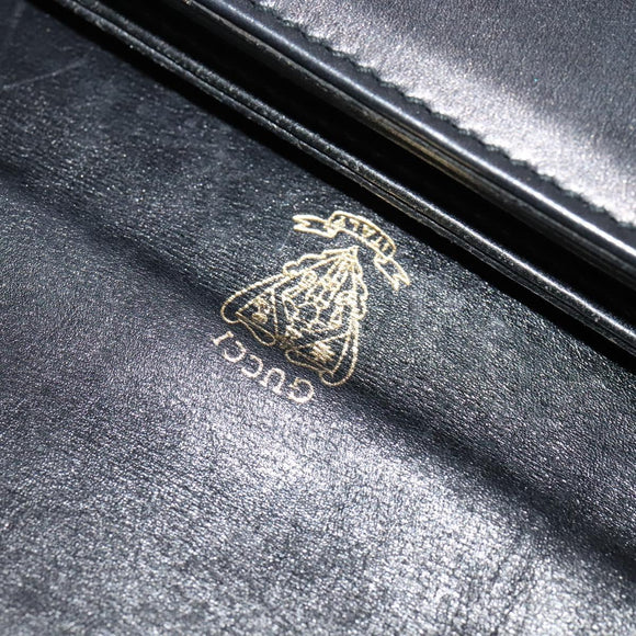 GUCCI Shoulder Bag Leather Black Gold Auth ep9209