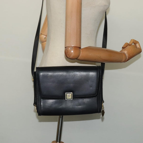 GUCCI Shoulder Bag Leather Black Gold Auth ep9209