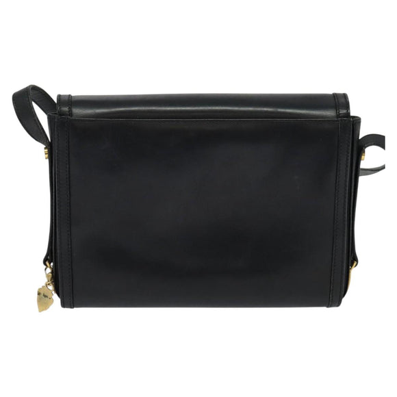 GUCCI Shoulder Bag Leather Black Gold Auth ep9209