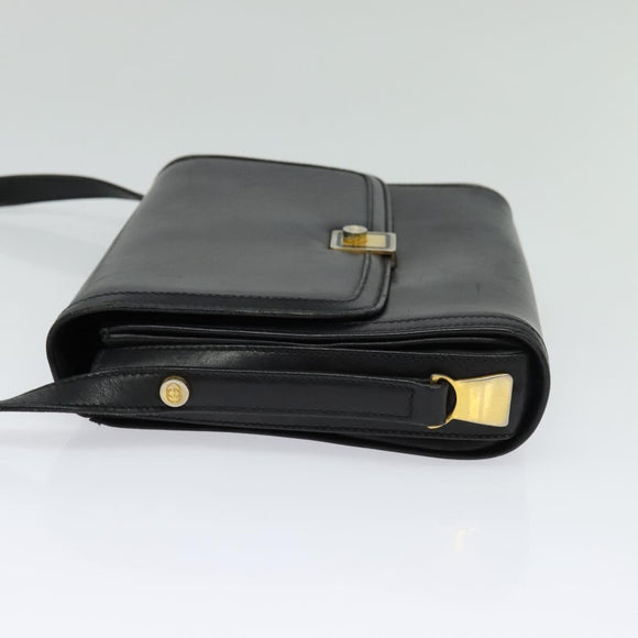 GUCCI Shoulder Bag Leather Black Gold Auth ep9209