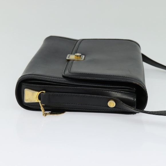 GUCCI Shoulder Bag Leather Black Gold Auth ep9209
