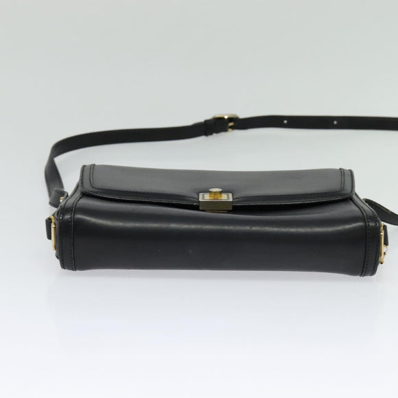 GUCCI Shoulder Bag Leather Black Gold Auth ep9209