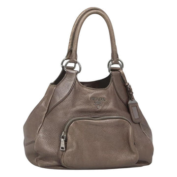 PRADA Tote Bag Leather Silver Auth ep9220