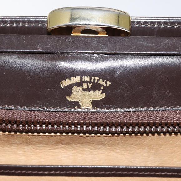 GUCCI Hand Bag Leather Brown Gold Auth ep9221