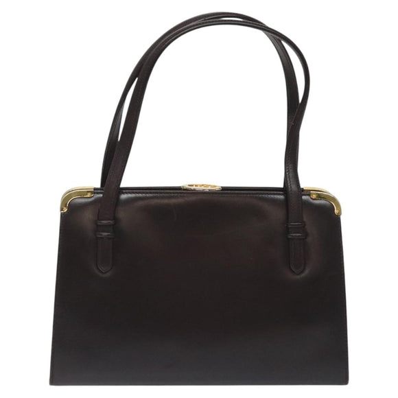 GUCCI Hand Bag Leather Brown Gold Auth ep9221