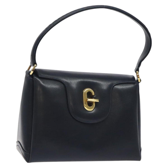 GUCCI Hand Bag Leather Navy Gold Auth ep9224