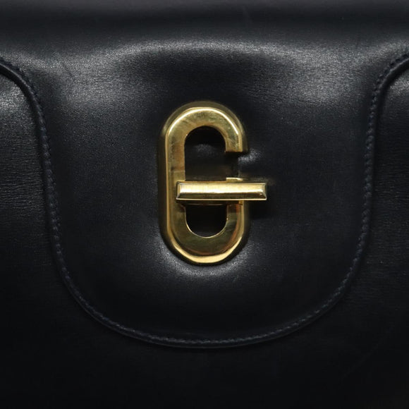 GUCCI Hand Bag Leather Navy Gold Auth ep9224