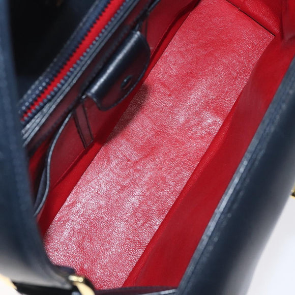 GUCCI Hand Bag Leather Navy Gold Auth ep9224