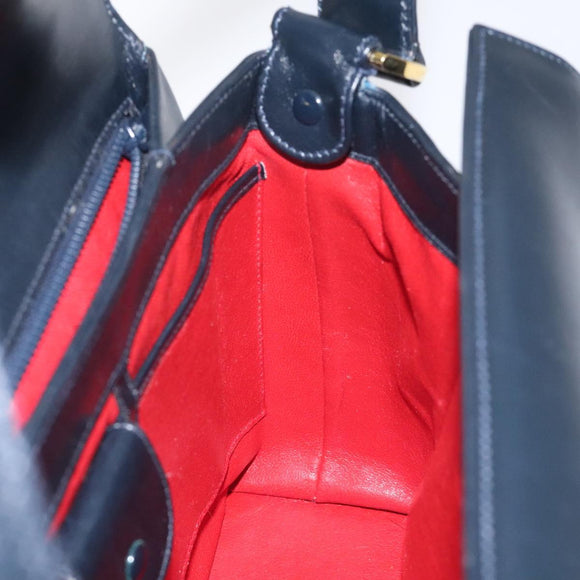 GUCCI Hand Bag Leather Navy Gold Auth ep9224