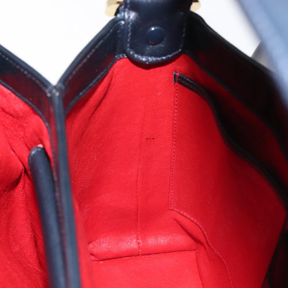 GUCCI Hand Bag Leather Navy Gold Auth ep9224