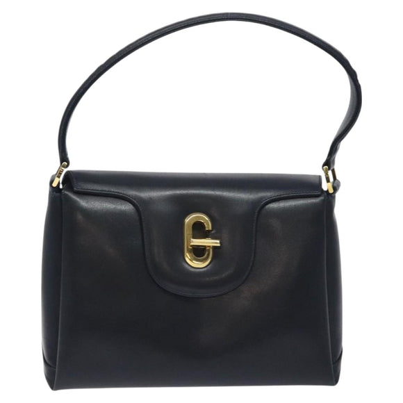 GUCCI Hand Bag Leather Navy Gold Auth ep9224