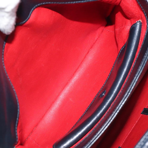 GUCCI Hand Bag Leather Navy Gold Auth ep9224