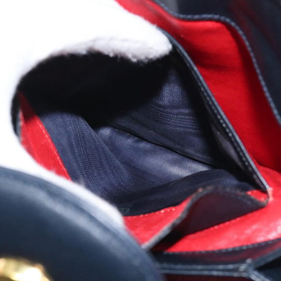 GUCCI Hand Bag Leather Navy Gold Auth ep9224