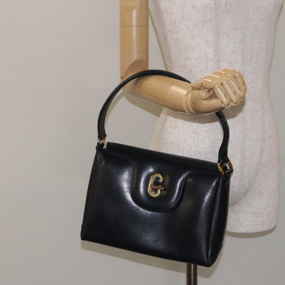 GUCCI Hand Bag Leather Navy Gold Auth ep9224