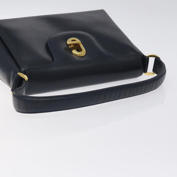 GUCCI Hand Bag Leather Navy Gold Auth ep9224