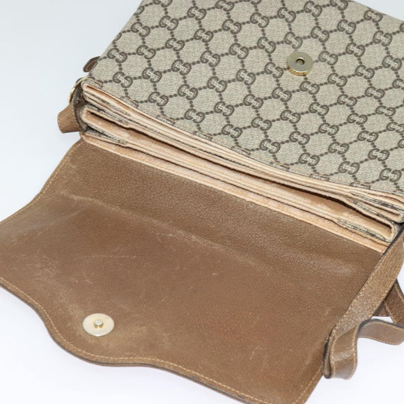 GUCCI GG Plus Supreme Shoulder Bag PVC Beige Gold Auth ep9232