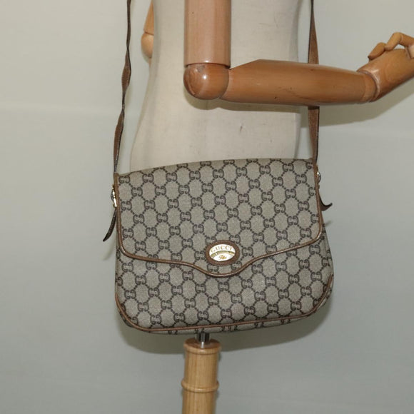 GUCCI GG Plus Supreme Shoulder Bag PVC Beige Gold Auth ep9232