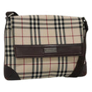 BURBERRY Nova Check Shoulder Bag Canvas Beige Silver Auth ep9235-1