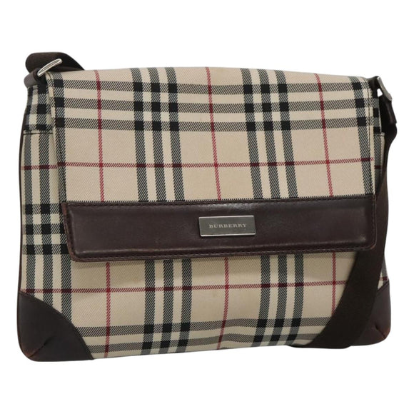 BURBERRY Nova Check Shoulder Bag Canvas Beige Silver Auth ep9235